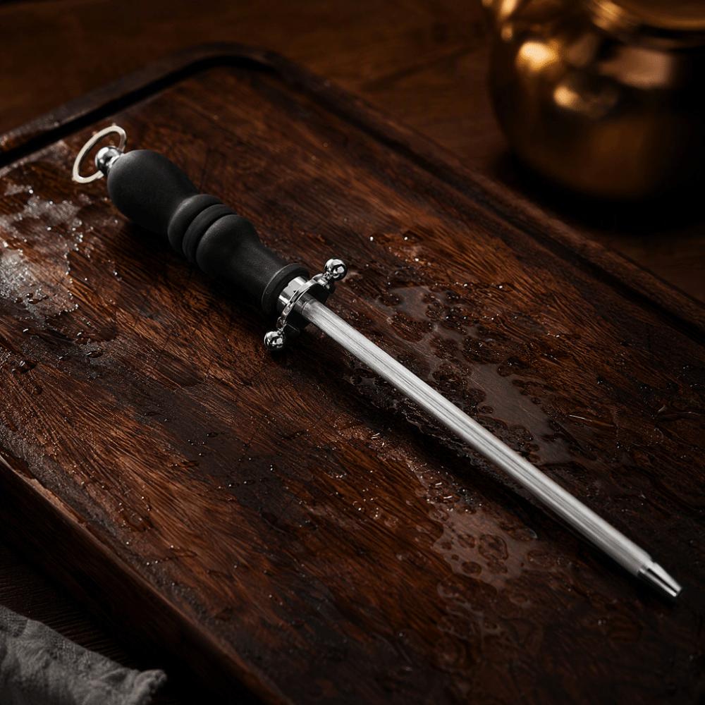 Ergonomic Handle Sharpening Steel Rod Silver and Black Honing Steel Rod Chef Butcher