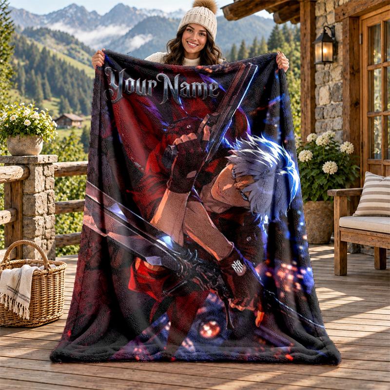 Devil May Cry Custom Name Flannel Blanket Personalized Soft Warm Plush Throw Blanket Customized Gift for Family Friends