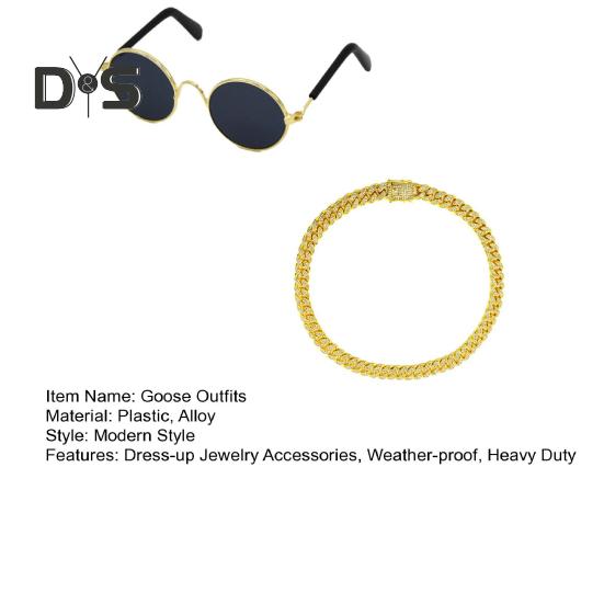 1 комплект нарядов для газонного гуся, ожерелье со стразами в стиле хип-хоп, винтажные солнцезащитные очки, украшение для статуи гуся на открытом воздухе, украшения для одежды, аксессуары