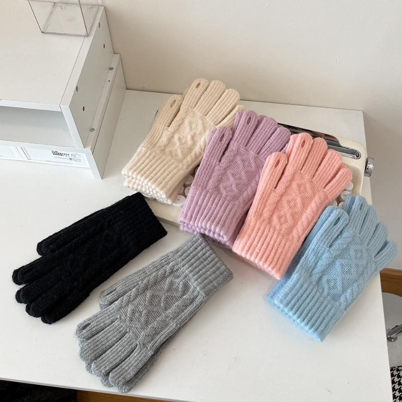 Thickened Knitted Autumn Winter Gloves Touchscreen Compatible Riding Warmth Insulation Pure Color Cute Gloves Unisex