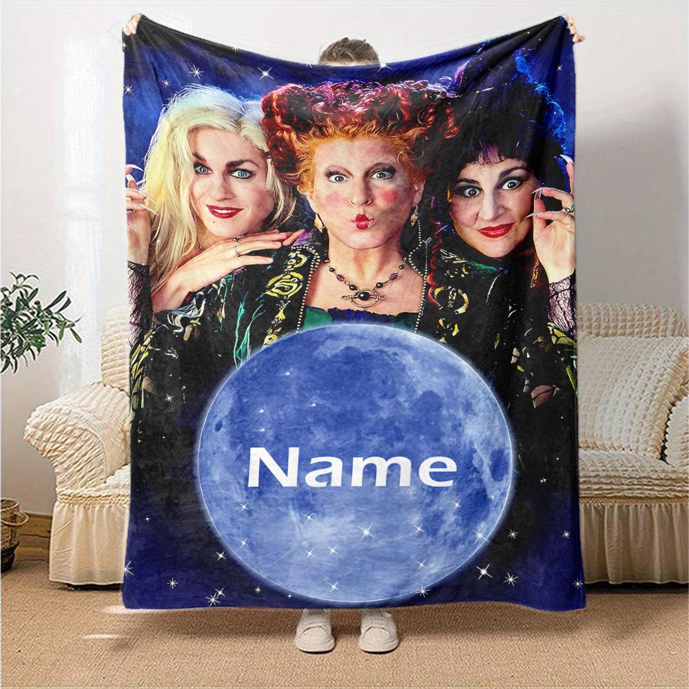 Custom Name Hocus Pocus Theme Printed Blanket - Perfect for Couch, Bed, Travel & Outdoor Use | Machine Washable, Cozy & Durable.