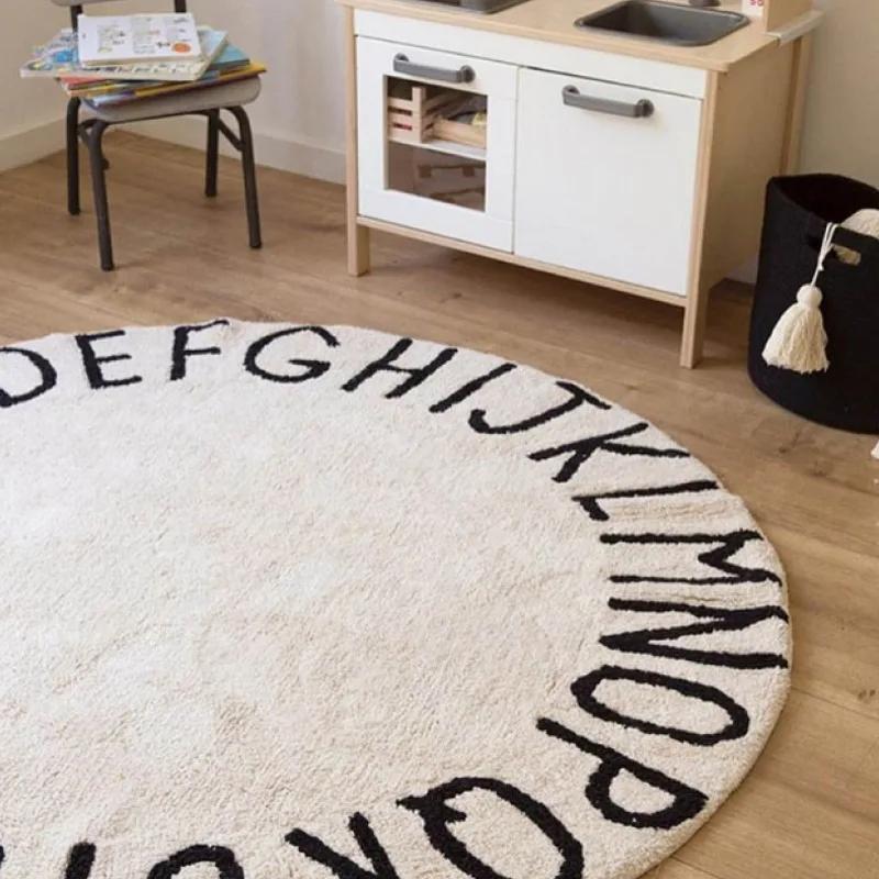 Ковер в скандинавском стиле с мультяшными персонажами для детской комнаты, 26 английских букв, круглый, мягкий, плюшевый, коврик-подстилка для палатки, противоскользящий коврик