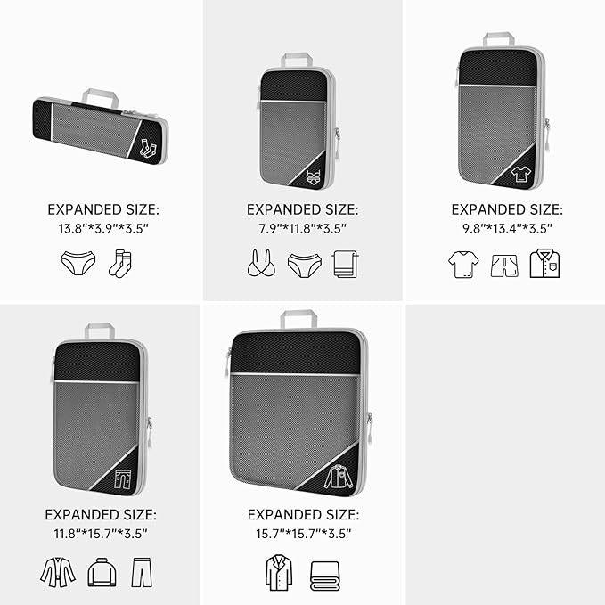 Compression Packing Cube Set Expandable Mesh Travel Bag Luggage Organizers Bag for Trip Home Storage Travel Gear Accessories