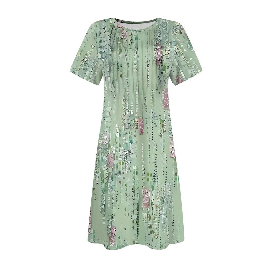 Женское летнее платье свободного покроя для пляжного отдыха, сарафан с коротким рукавом и круглым вырезом, с карманом, с коротким рукавом, платье-рубашка