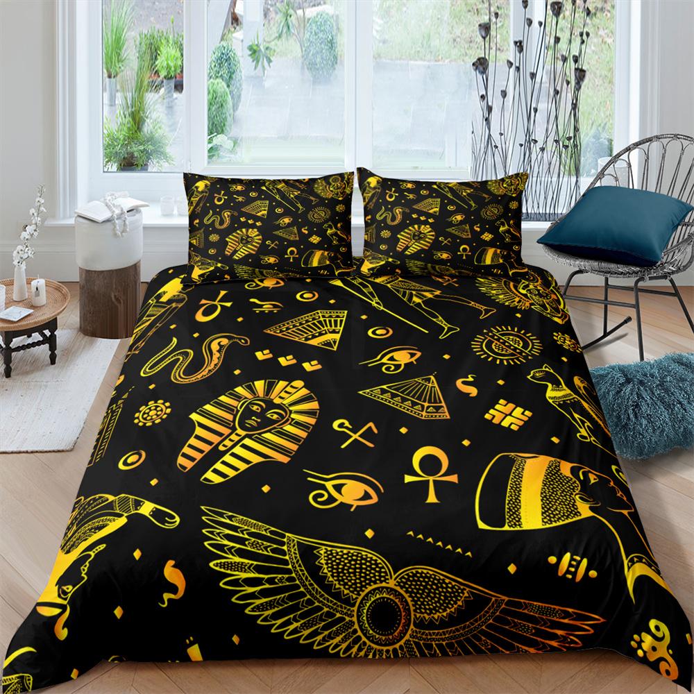 Древний Египет Пододеяльник с изображением короля и королевы, комплект постельного белья с египетскими символами, фараон, пирамида, бохо, мягкий полиэстеровый пододеяльник