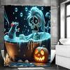 Halloween Skeleton In Bathtub Mouse Scare Shower Curtain, Bathroom Decorative Shower Curtain, Waterproof Shower Curtain with Hoo