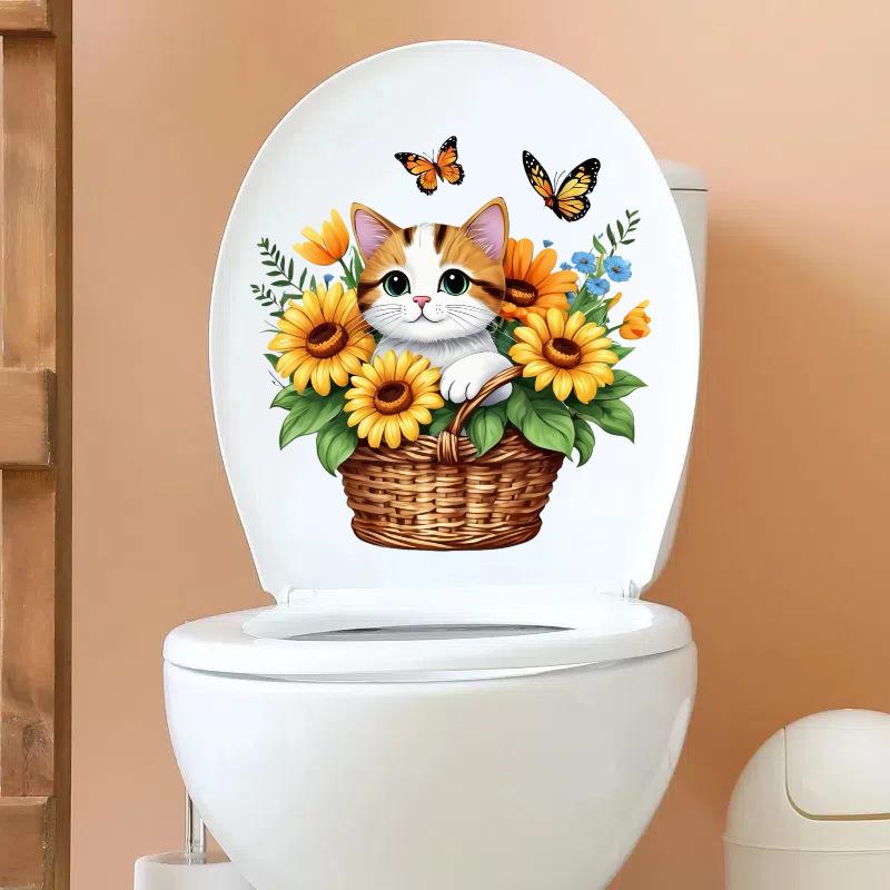 Креативная реалистичная 3D наклейка на унитаз с милым котом Vision, забавная наклейка с изображением животных для ванной комнаты, декор крышки унитаза, самоклеящаяся ПВХ, водонепроницаемая картина