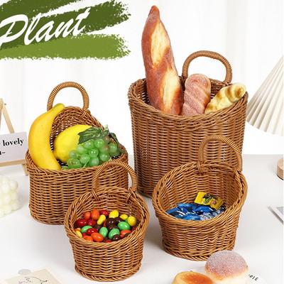 Плетеная корзина для хранения на кухне из имитации ротанга с ручкой, коричневая, ручной работы, подвесные корзины, домашний декор, органайзер для мелочей