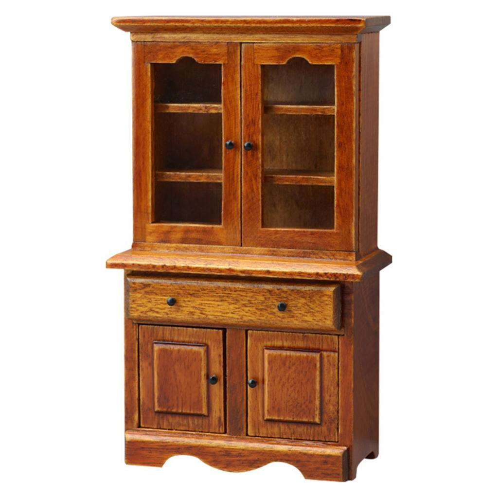 Миниатюрный кукольный домик в масштабе 1/12, винтажный декоративный шкаф для хранения, вертикальный книжный шкаф для демонстрации и украшения дома