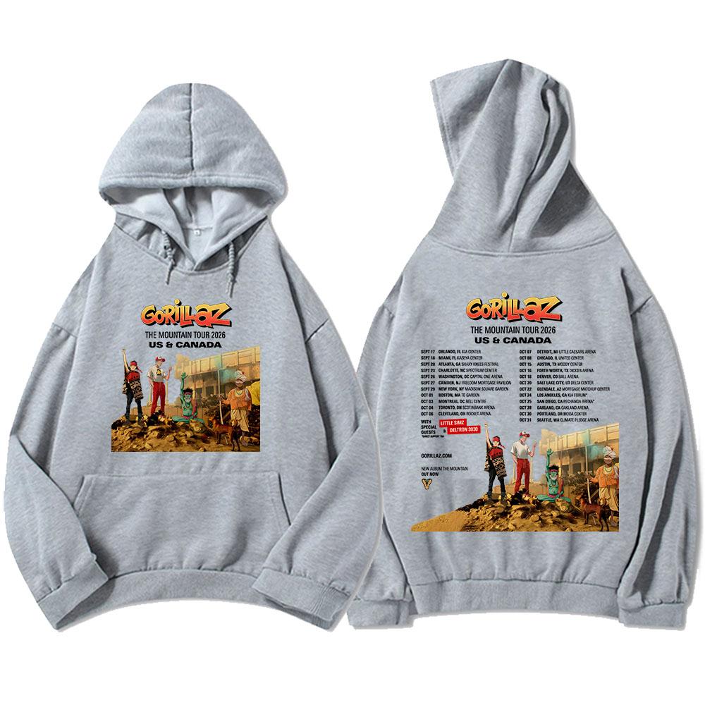 GORILLAZs The Mountain Tour 2026 Hoodies Fashion Long Sleeve Hooded Sweatshirt Unisex Streetwear Pocket Soft Men/Women Pullovers