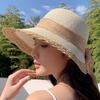 Portable Straw Weaving Beach Hat Hollow Out Bucket Hat Equestrian Hat Big Brimmed Woven Cap Spring