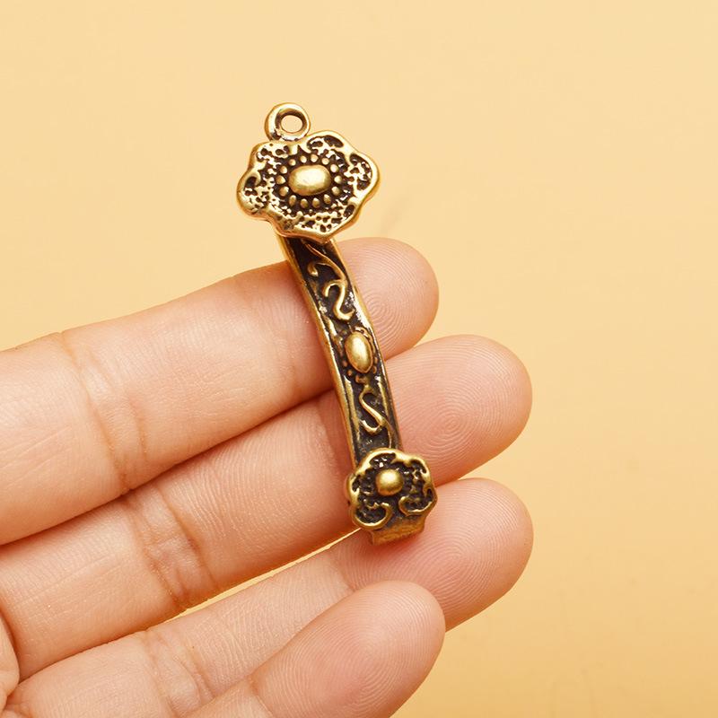 Brass Dragon Boat Keychain with Peace & Luck and Peanut Apple Pendant