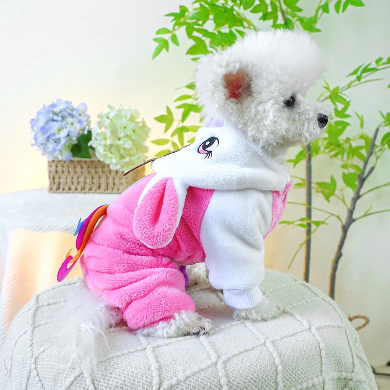 1PC Rainbow Unicorn Transformation Pet Clothes Dog Winter Thickened Warm Fleece Four-legged Hooded Open Button Clothes