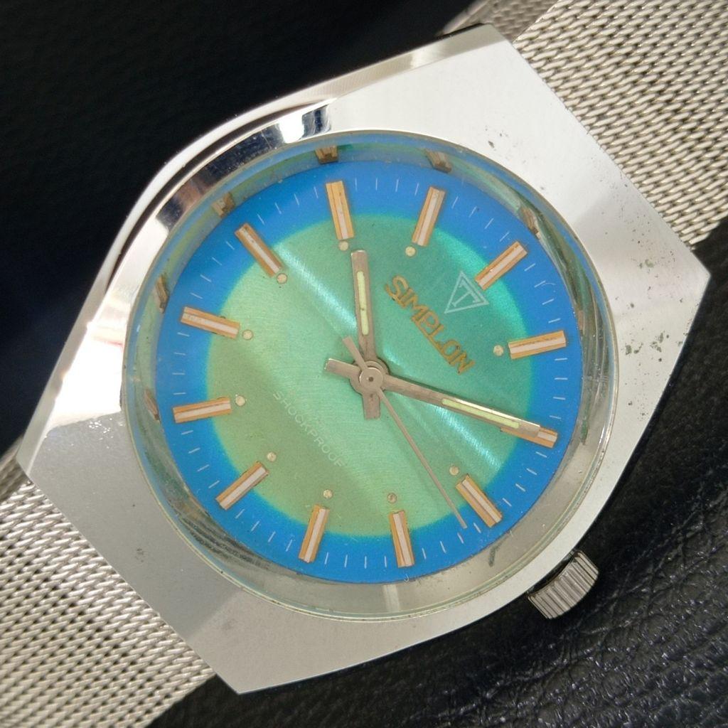 ШВЕЙЦАРСКИЕ ВИНТАЖНЫЕ МУЖСКИЕ ЧАСЫ SIMPLON С РУЧНЫМ ЗАВОДОМ, ВОССТАНОВЛЕННЫЕ, С СИННИМ ЦИФЕРБЛАТОМ a704623-1