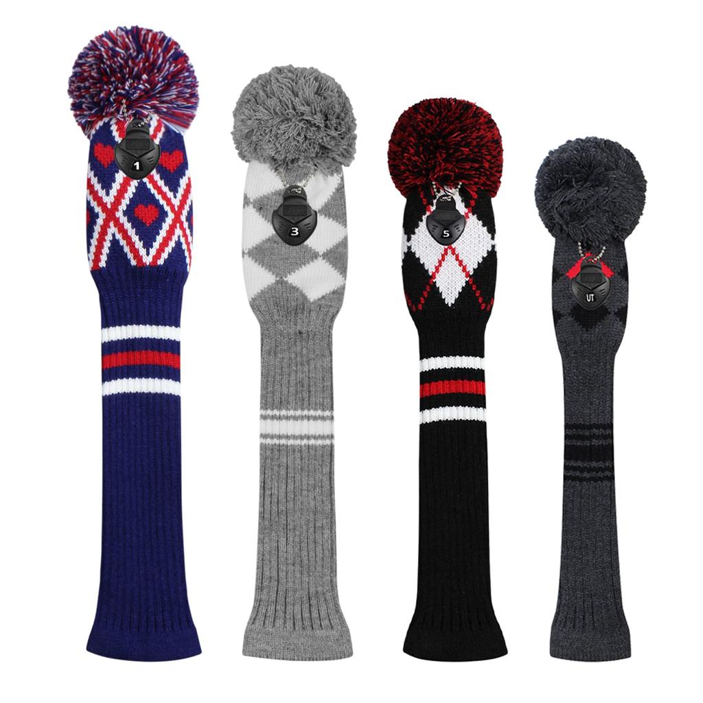 Scott Edward 4 Piece Knit Golf Head Cover Set Handcrafted for Driver and Lane Woods with Long Neck Golf Club Head Covers In a Variety of Colors