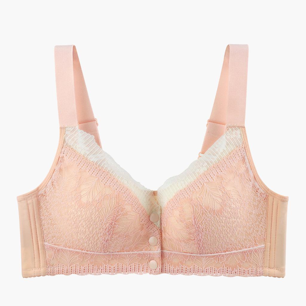 Exquisite Lace Front Button Underwear Women's Setting Cup Adjustable Shoulder Strap for Middle and Old Age Without Steel Rings Large Bra