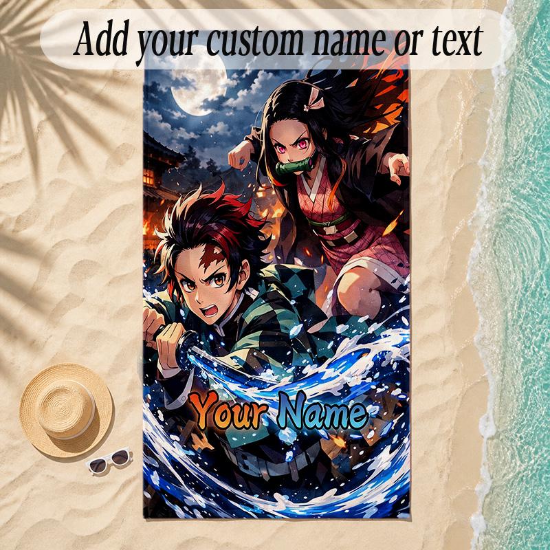 Beach TowelDemon Slayer Custom Name Text Personalized Soft Towel for Beach Pool Indoor Home Decor Gift