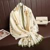 Magpie Branch Flower Printed Liqin Satin Silk Scarf Women's Decorative Shawl
