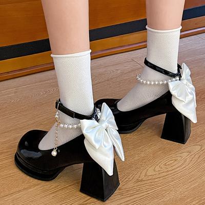 Белые супер красивые туфли на платформе с бантом, на толстом каблуке, женские, новые весна-осень 2025, туфли Мэри Джейн из маленькой кожи для юбки