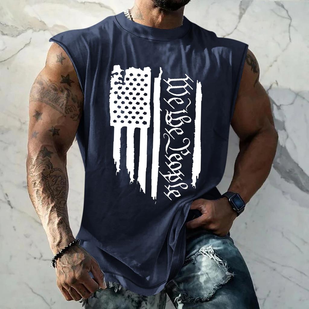 Летний мужской однотонный поглощающий пот дышащий жилет без рукавов с принтом и расширяющимся плечом