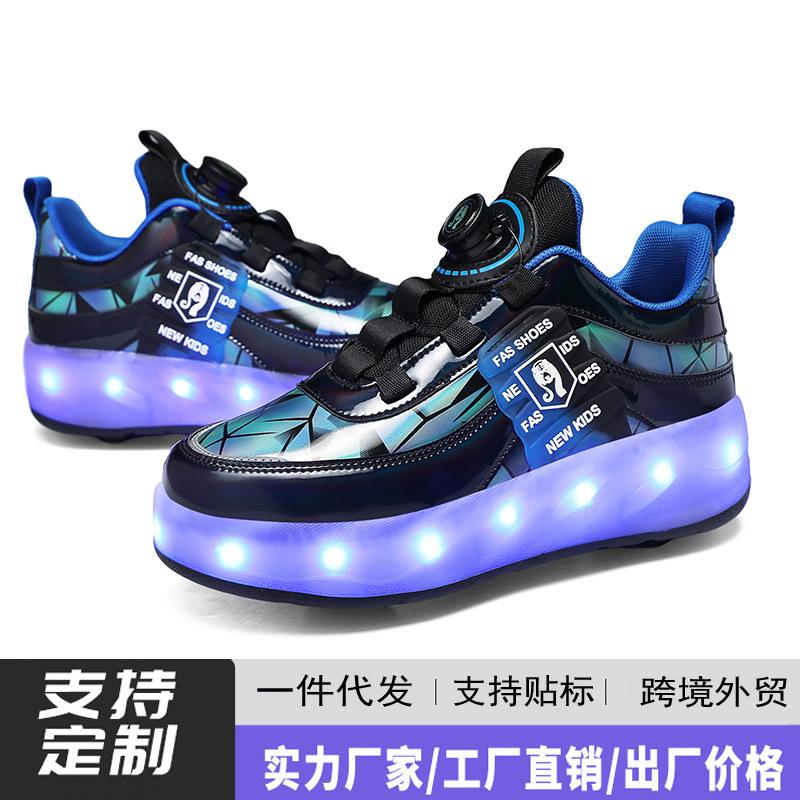 Children's Runaway Shoes Four-wheel LED Light Luminous Shoes Shrinkable Runaway Shoes Sports Student Pulley Shoes Yo