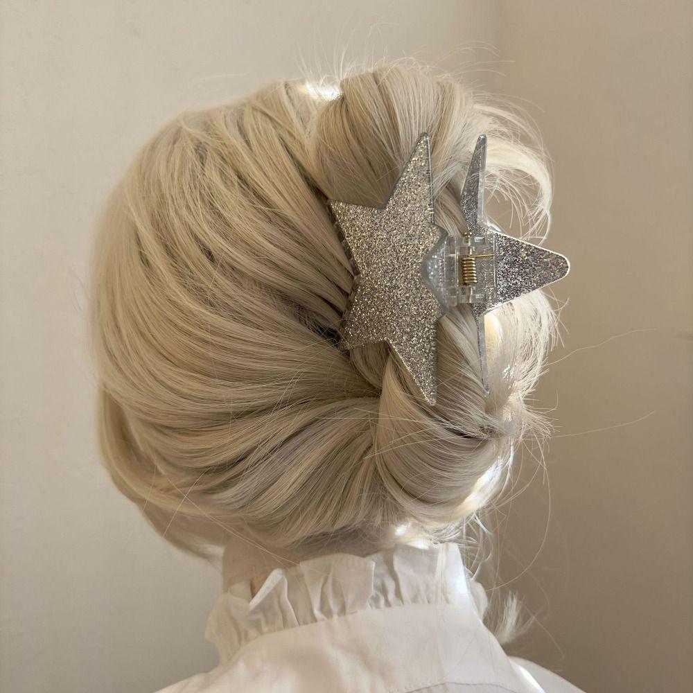 Pink Pentagonal Hair Claw Clip Sweet Cool Hair Crab Summer Headdress  Styling Tool