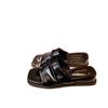2025 Summer French Metal Buckle Fold Wide One-word Set Toe Slope Heel Sandals Women's Summer Thick-soled One-pedal Slippers