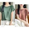 French Sleeve Summer Knit Cut and Sew Thin Ribbed Knit Boat Neck Top Solid Color Spring Summer [jinghuiyue] Women's JJP0073CA-XL