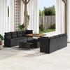 11-Piece Garden Sofa Set with Black Poly Rattan Acacia Cushions, 2-Seater Garden Sofa with Storage 3364064