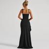 Женское Элегантное Однотонное Платье Макси Bodycon с Разрезом, Складками, Пэчворком, На Тонких Бретелях, Сексуальное, Летние Наряды, Вечерние Платья, Платья на День Рождения