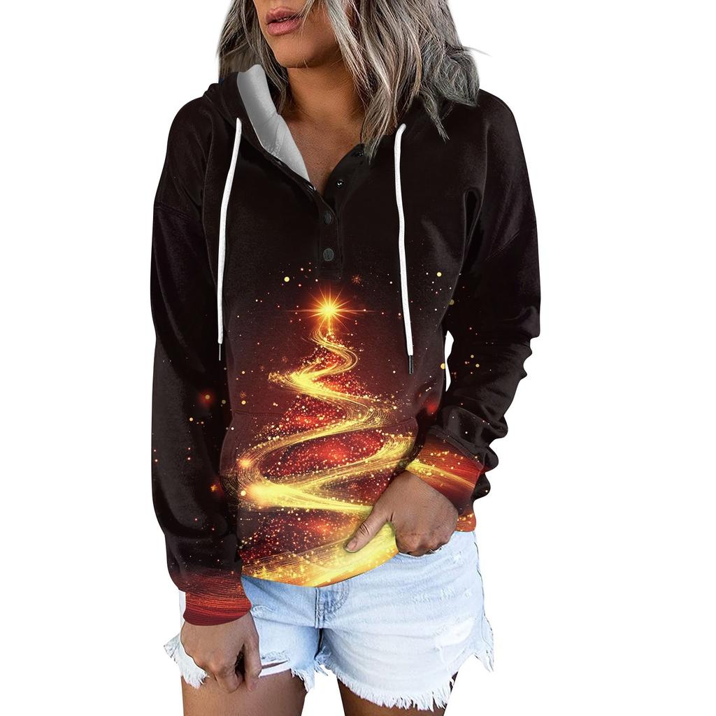 Женские повседневные модные принты с длинным рукавом на пуговицах пуловеры с капюшоном толстовки