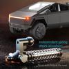 Cyber Truck Toy, 2.4GHz Remote Control Alloy Vehicle with Motorcycle and LED Lights, Model Pickup Truck for Kids Boys