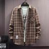 Модели Весна и Осень Рубашка в клетку с лацканами с длинными рукавами Мужская универсальная ретро повседневная рубашка Блузка Куртка Мужская полосатая рубашка в клетку