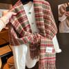 British Versatile Wool Blended Plaid Scarf for Women In Winter Red and Green Striped Outer Shawl High End Warm Scarf
