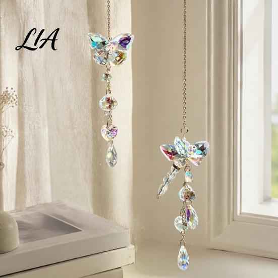 Outdoor Garden Ornaments with Crystals Butterfly & Dragonfly Crystal Suncatcher, Colorful Rainbow Maker Prism Hanging Artistic for Windowsill