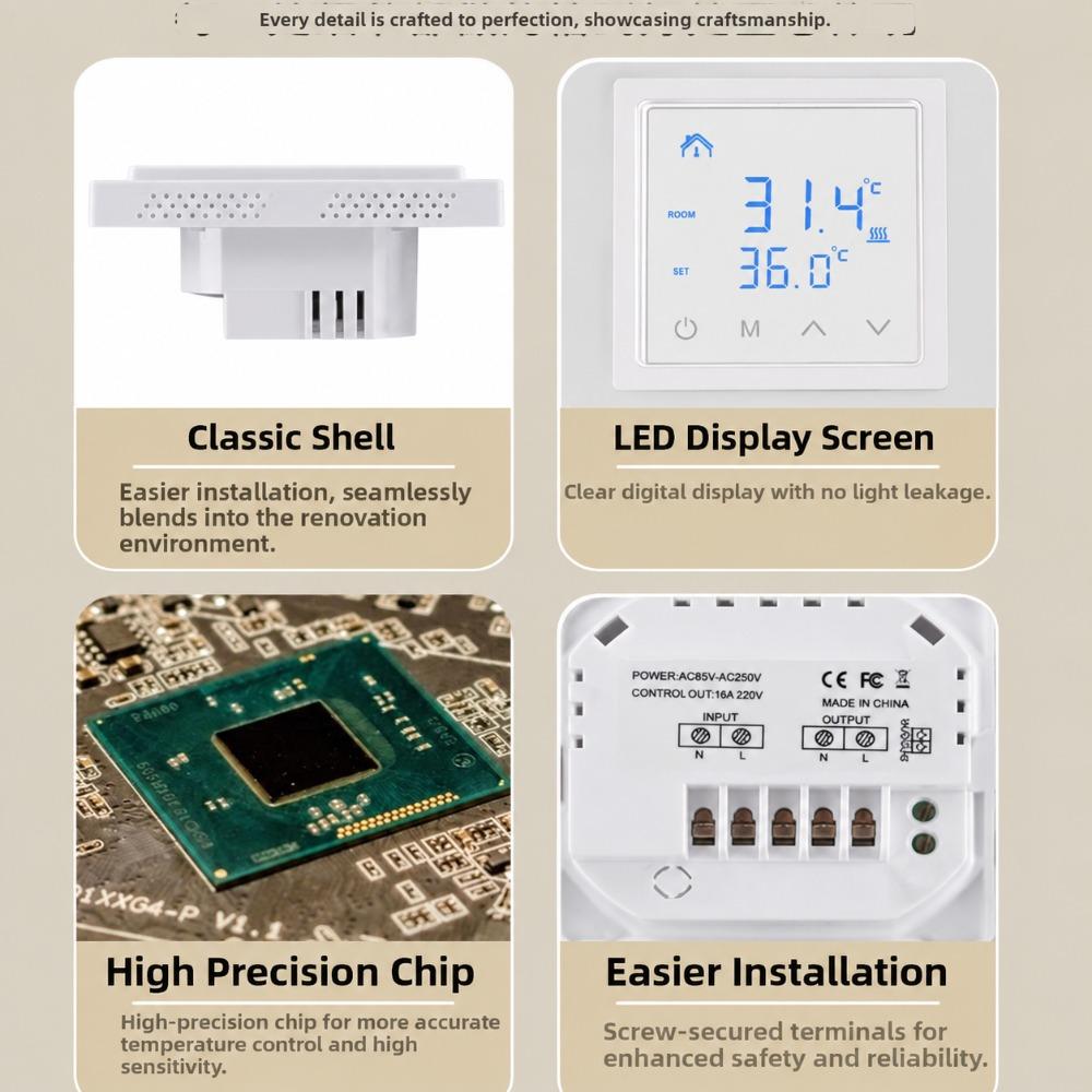 White Backlight Smart Thermostat 16A Current Electric Heat Thermostat Electric Heating Cable