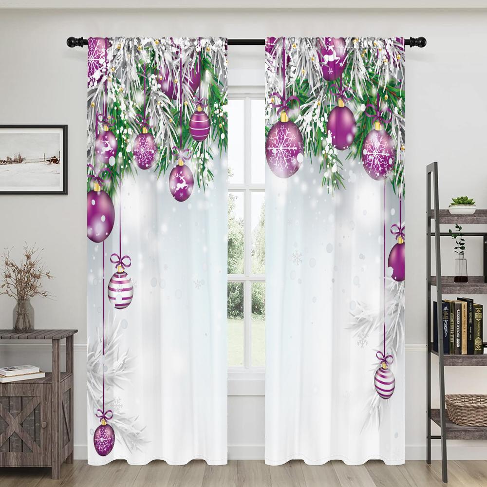 2 штуки, фиолетовый шар на елку, новогодние шторы -30% затемнение - подходят для гостиной, спальни, кухни, домашнего декорати