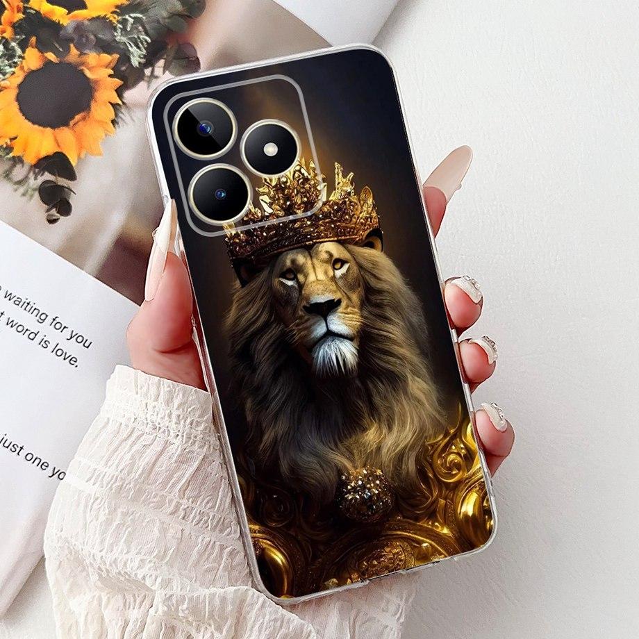 For Realme C51 C53 Phone Case Realme Note 50 Back Cover Soft Silicone Transparent TPU Bumper Funda Lion Cat Women Fashion Cases