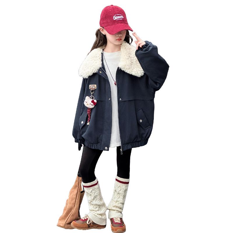 Девичье стеганое пальто - 2025 Осень/Зима Модная утолщенная хлопковая куртка для больших детей