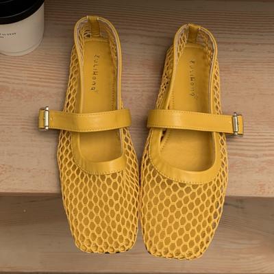 Дизайнерские туфли-балетки с квадратным носком для женщин, нескользящие плоские сандалии, летняя новинка, дышащая сетка, пляжная уличная обувь, удобная обувь с мелким вырезом