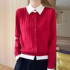 Осень и зима новый темперамент нежный ветер цветовая гамма лацкан вязаный свитер снижающий возраст тонкая базовая рубашка удобный топ женский