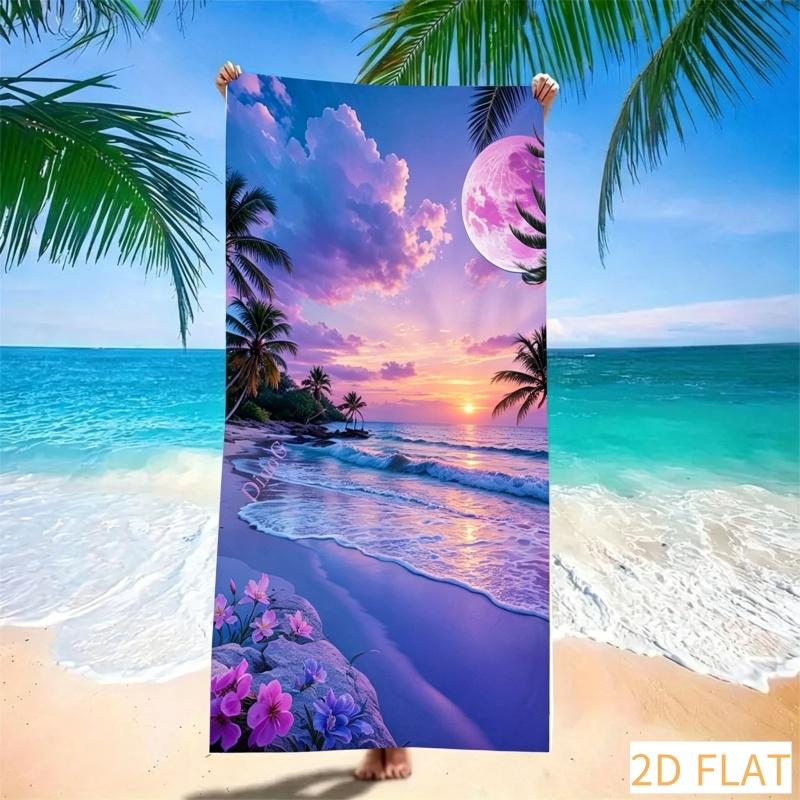Розовое полотенце Palm Beach, супервпитывающее, быстросохнущее, из микрофибры, с принтом заката, мягкое, не собирающее песок, для пикника и тропического отдыха