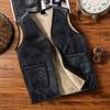 Men Vest Coat V-Neck Sleeveless Solid Color Velvet Lined Vest Coat with Pockets