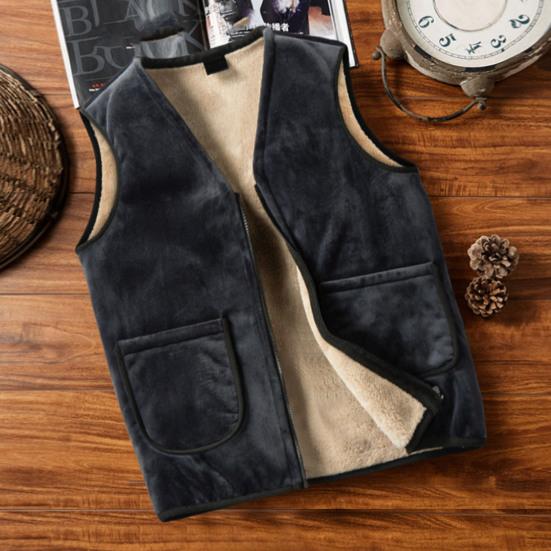 Men Vest Coat V-Neck Sleeveless Solid Color Velvet Lined Vest Coat with Pockets