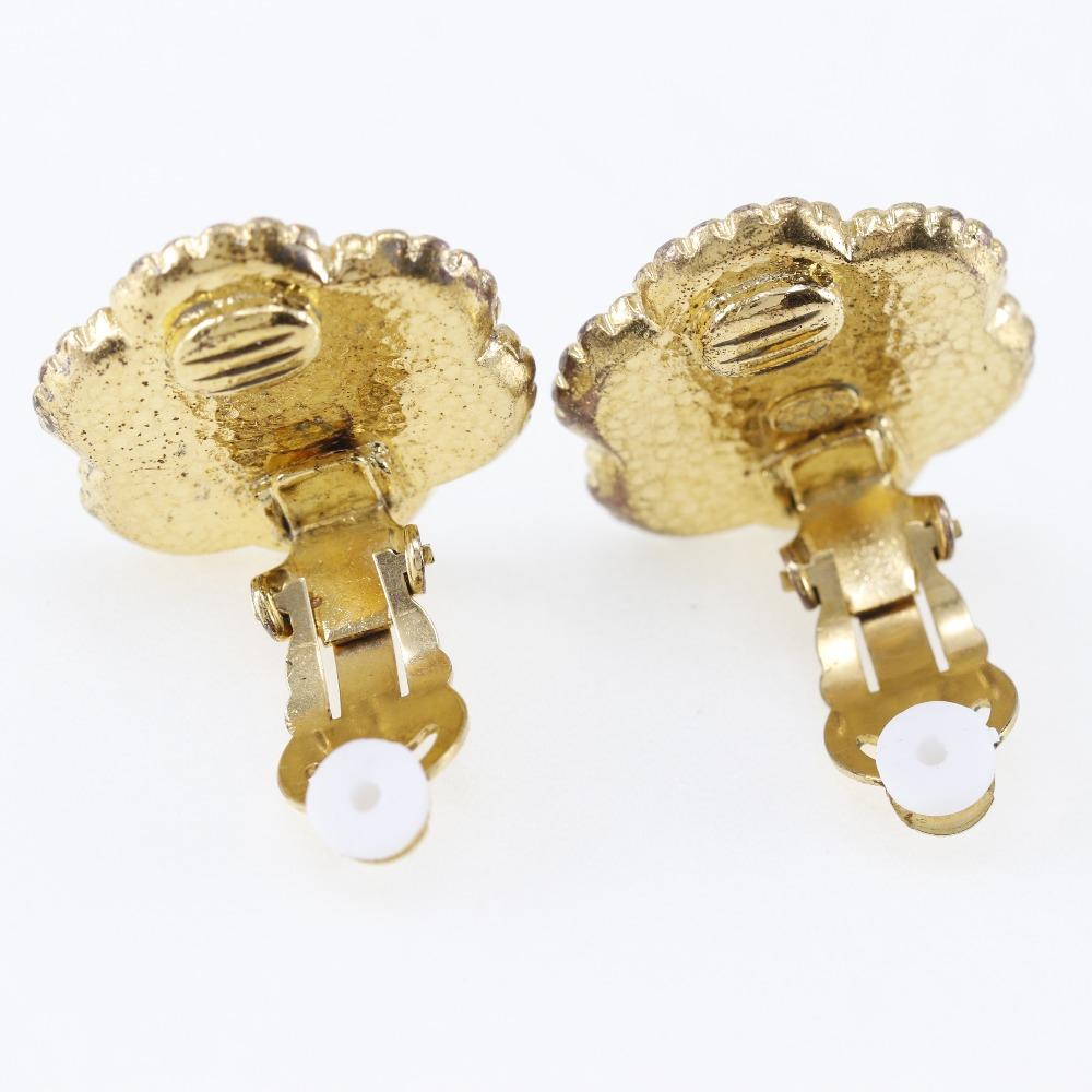 CHANEL Earring vintage Plated Gold flour 17.4g Women Used