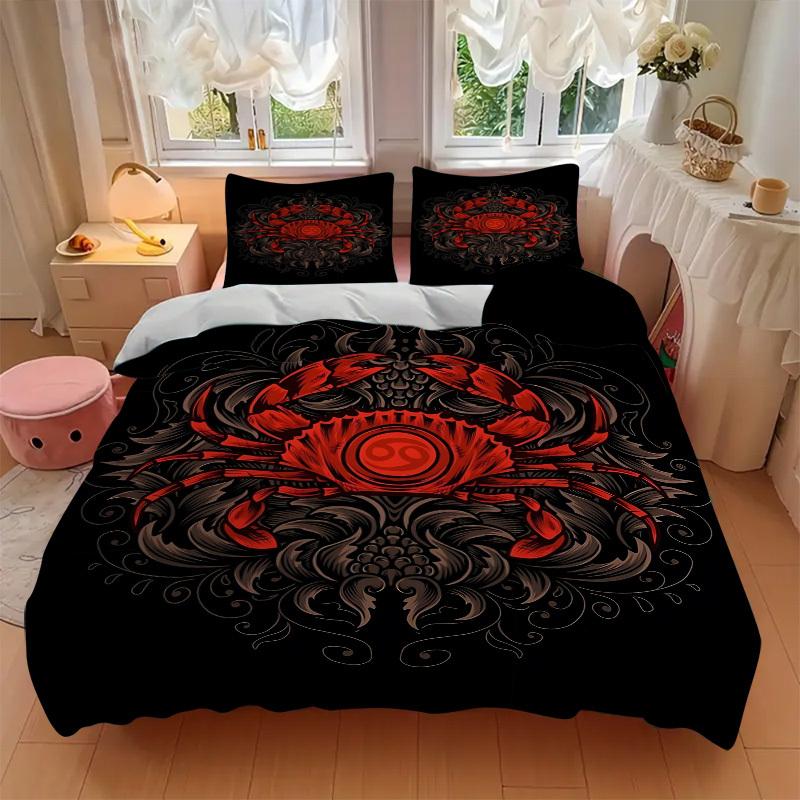 3pcs Crab Emblem Duvet Cover Set, Soft Comfortable Duvet Cover,Guest Room (1*Duvet Cover + 2*Pillowcase, Without Core) yy251104129