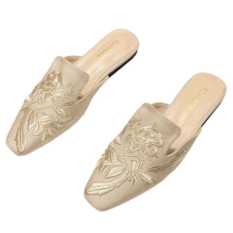 Fashion 2024 Comfort Flat Heel Women Embroidery Sandals Shoes Slippers Summer Retro Outdoor Casual Sandals Zapatos Mujer Slides