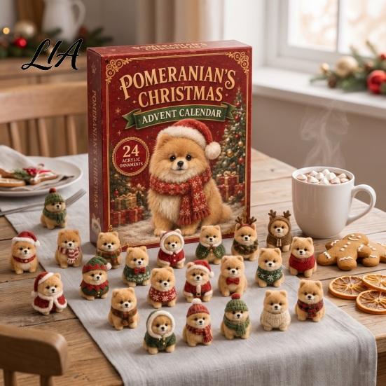 Daily Countdown Gift Set 2026 Dog Christmas Advent Calendar, 24-Day Acrylic Ornament with Mini Puppy Holiday Home Decor Figures, 2D Flat Tree