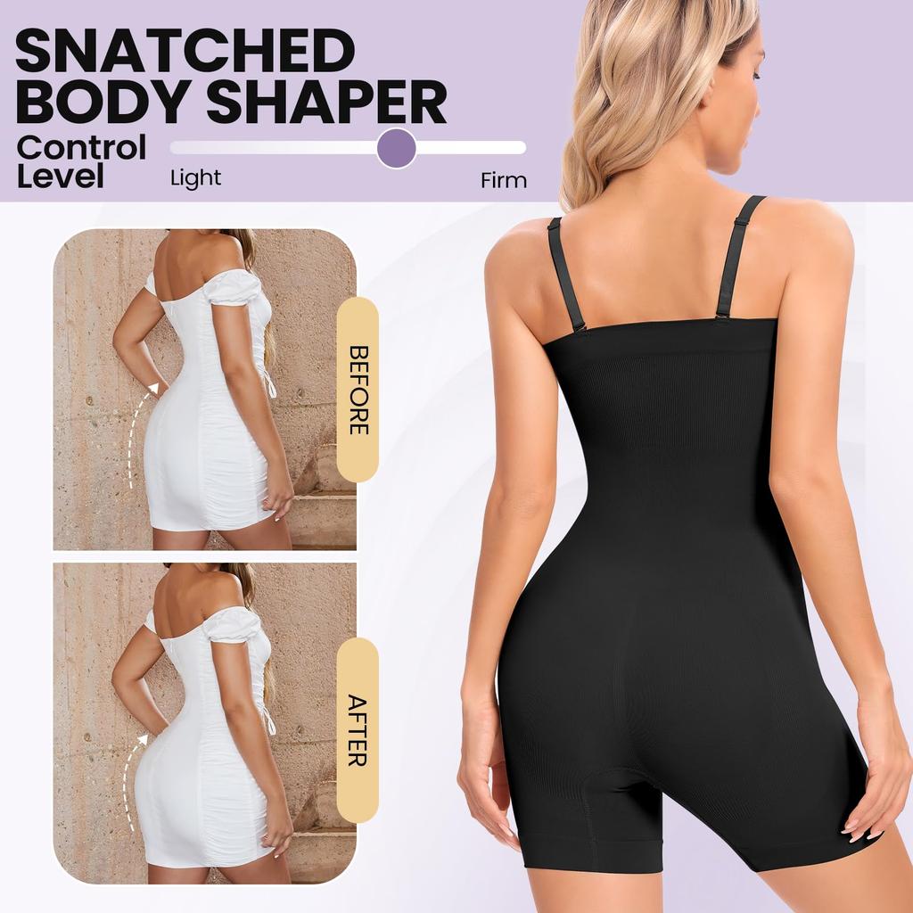 Strapless Shapewear Bodysuit for Women Full Body Shaper Tummy Control Romper Under Dresses Seamless Mid Thigh Jumpsuit Tops