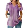 Womens Short Sleeve T Shirts Pleated V Neck Printing Tee Collared Summer Tops Fashion Business Casual Work